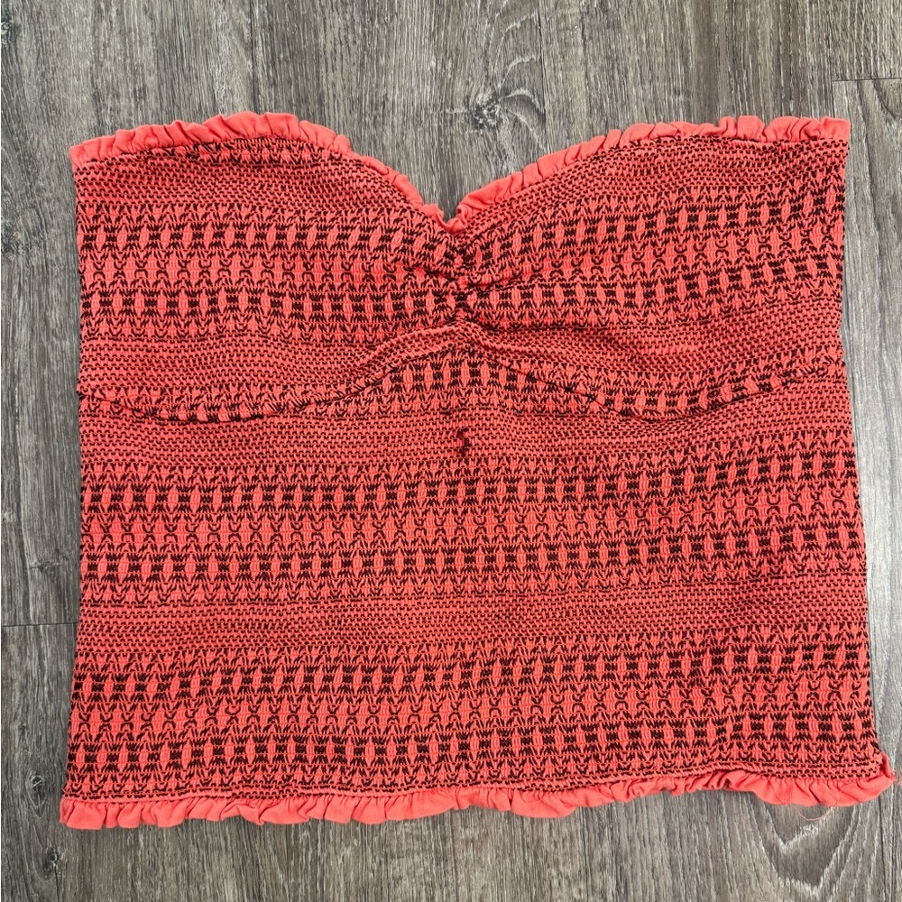 Anthropologie Smocked Strapless Tube Top Rust Orange Black Size L